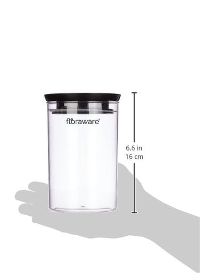 Floraware Plastic Air Tight BPA Free Stackable Round Push Multipurpose Containers For Kitchen Organizer 900ml for Rice Dal Flour Snacks Cereals Pack of 2 (Black) - Image 2
